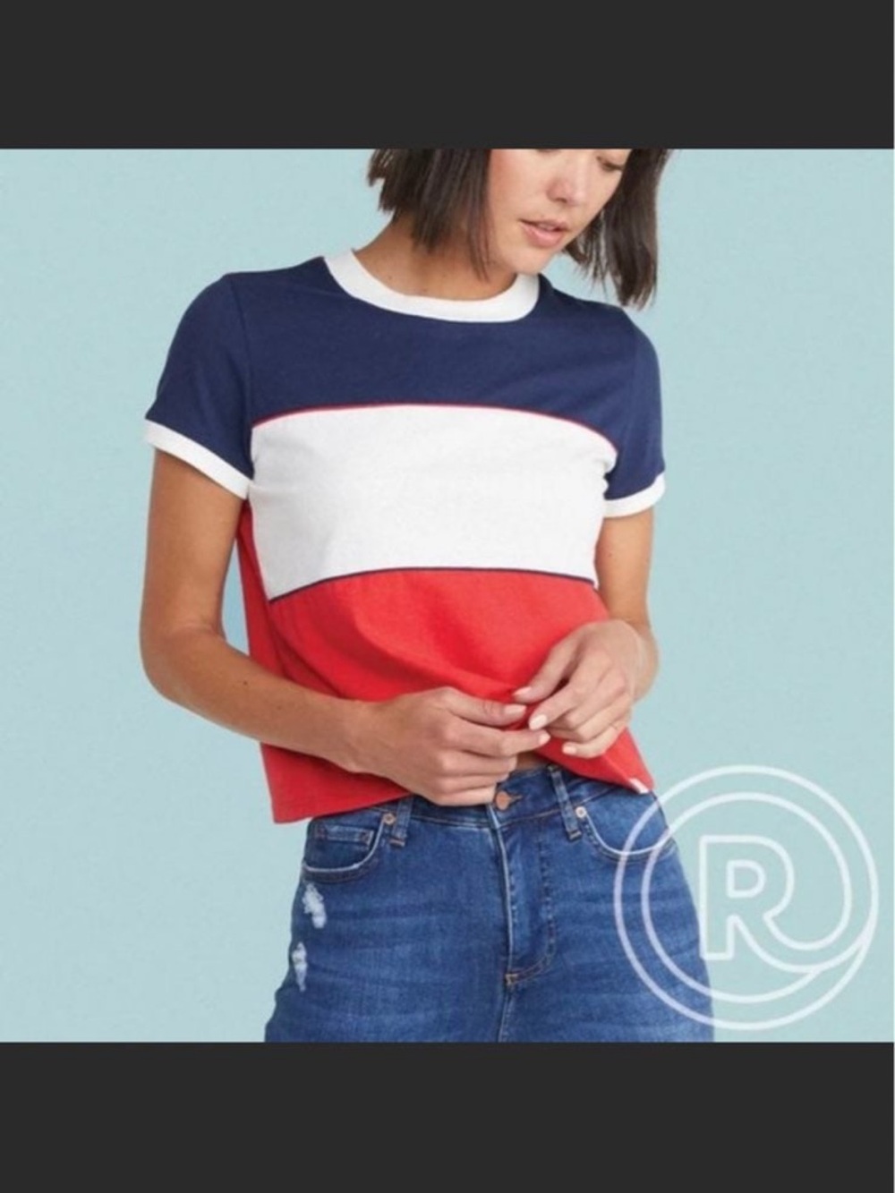 Marine Layer NWT XS RESPUN Colorblock Short Sleeve Tee - Navy, White, Red